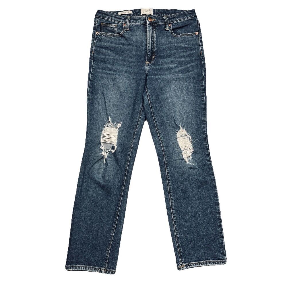 Universal Thread High Rise Slim Straight Jeans 10/30 (31x27.5) Blue Distressed